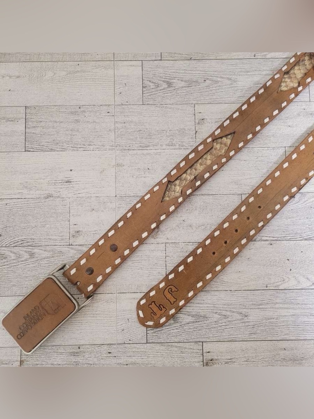 Men's Custom Exotic Snakeskin Inlay Brown Leather Rodeo Cowboy Belt Size 32